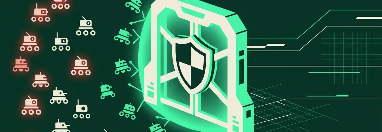 Ilustracja symbolizująca, że Cloudflare domyślnie blokuje boty AI na bramie sieciowej